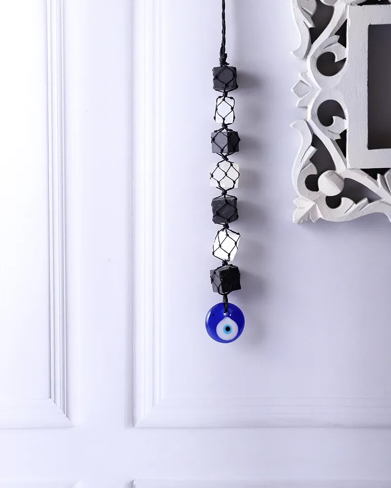 Selenite Tourmaline Evil Eye Thread Hanging | Protection mall